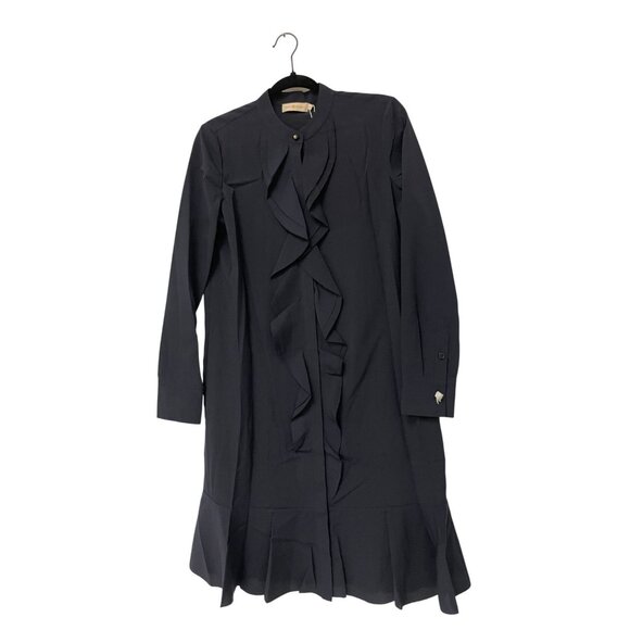 Tory Burch Womens Jane Shirt Dress Size 4 Navy Blue Crepe de chine ruffle NWT - Picture 2 of 14